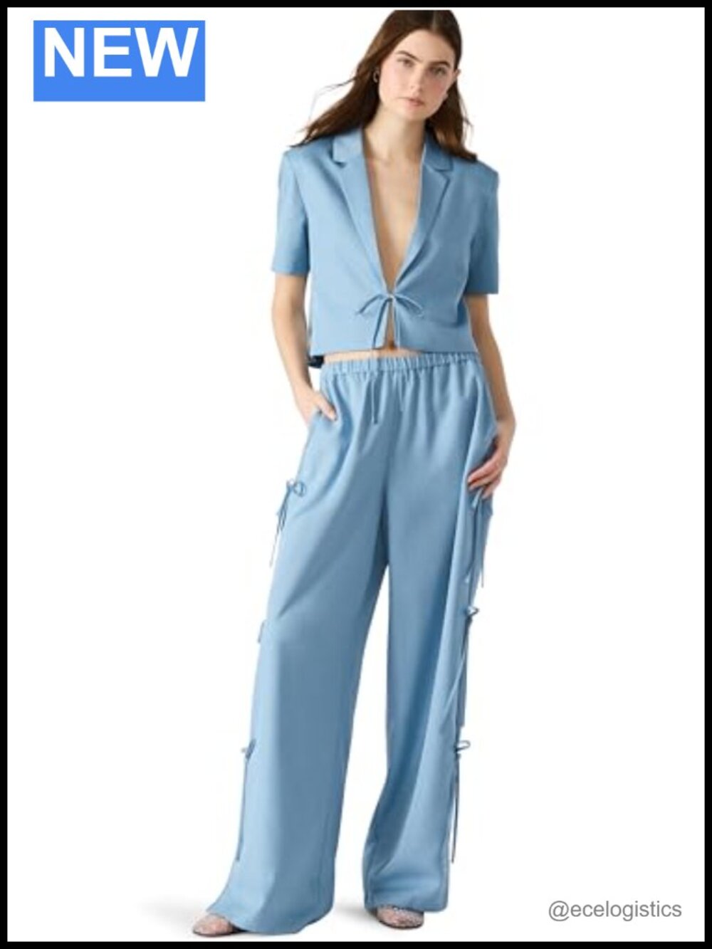 Light Blue Steve Madden Blazer for Women Short Sleeve Drawstring Closure